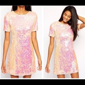 ASOS Pink Iridescent Sequin Shift Dress